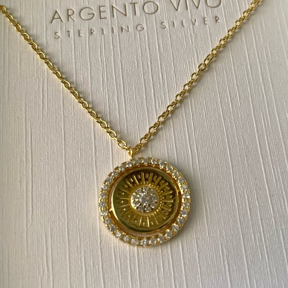 + ARGENTO VIVO + Sterling Silver CZ Coin Pendant Necklace - Picture 6 of 6